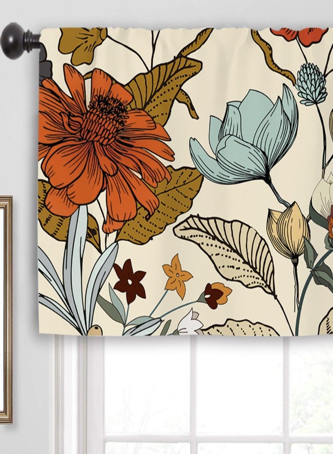 Miyotaa Vintage Flower Kitchen Curtain Valance 54W x 18H Rod Pocket Retro Burnt Orange Blossom Botanical Autumn Fall Window Treatment for Living Room Bedroom Bathroom - Image 2